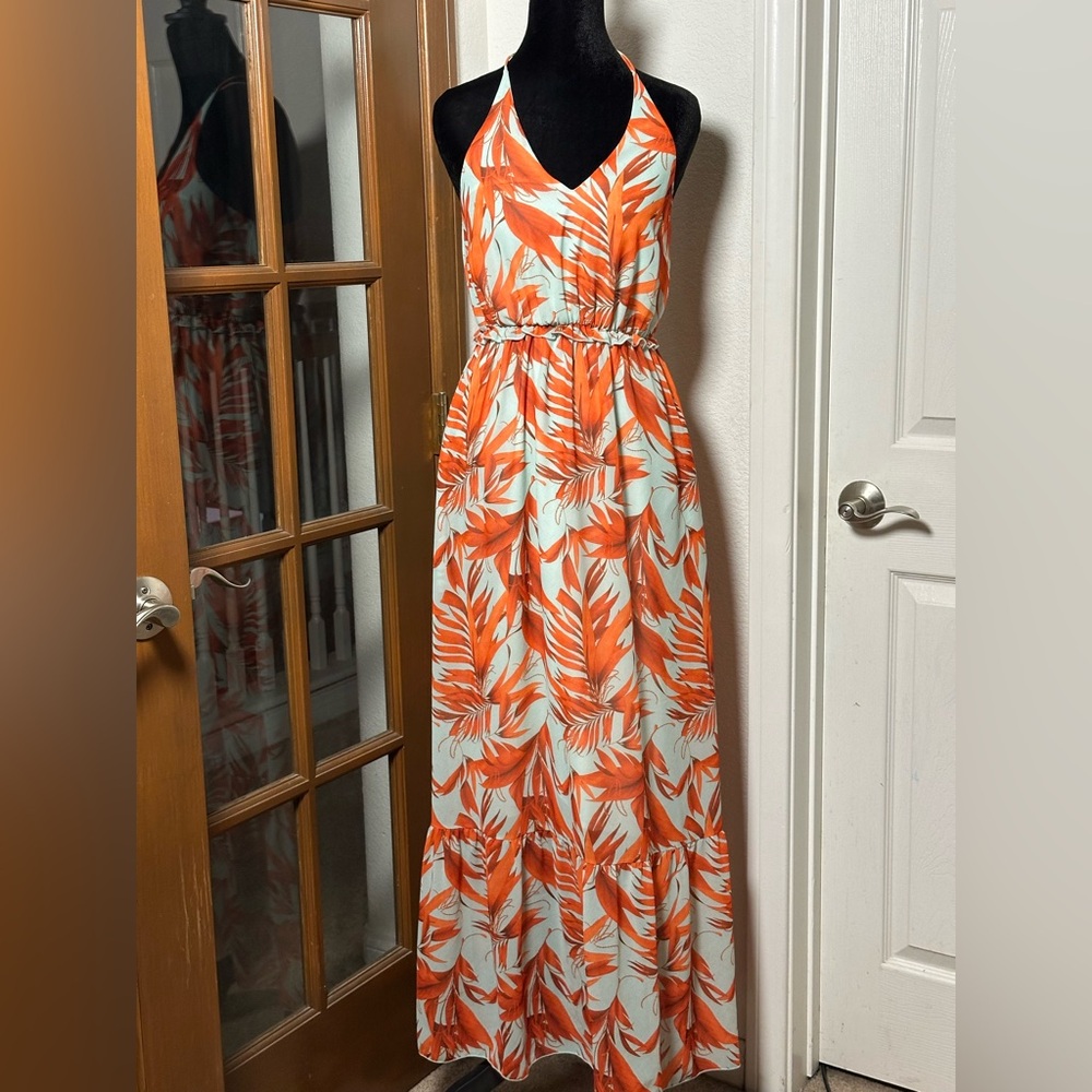 H&M Orange and White Maxi Dress